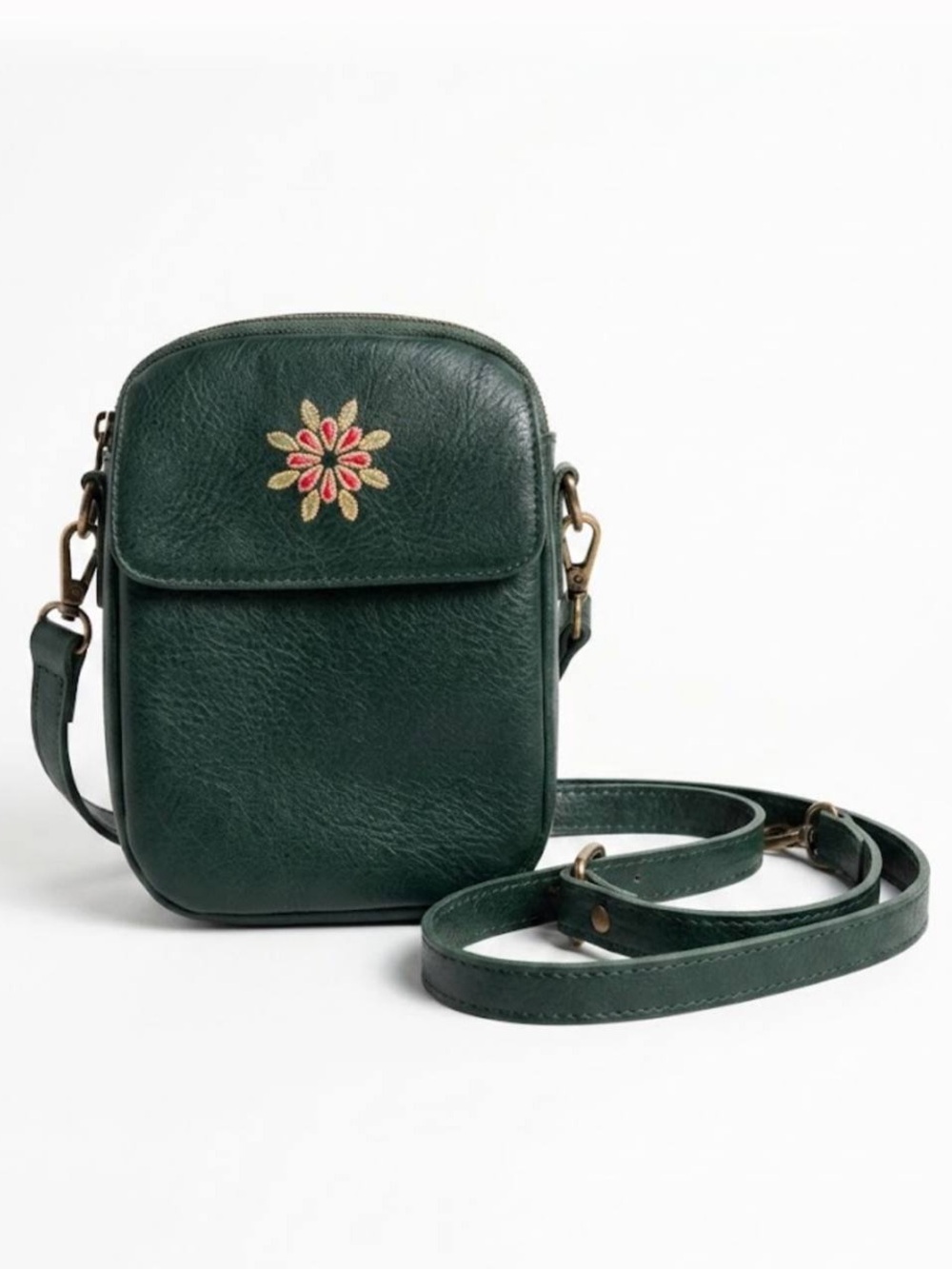 Forest Green Embroidered Crossbody Bag